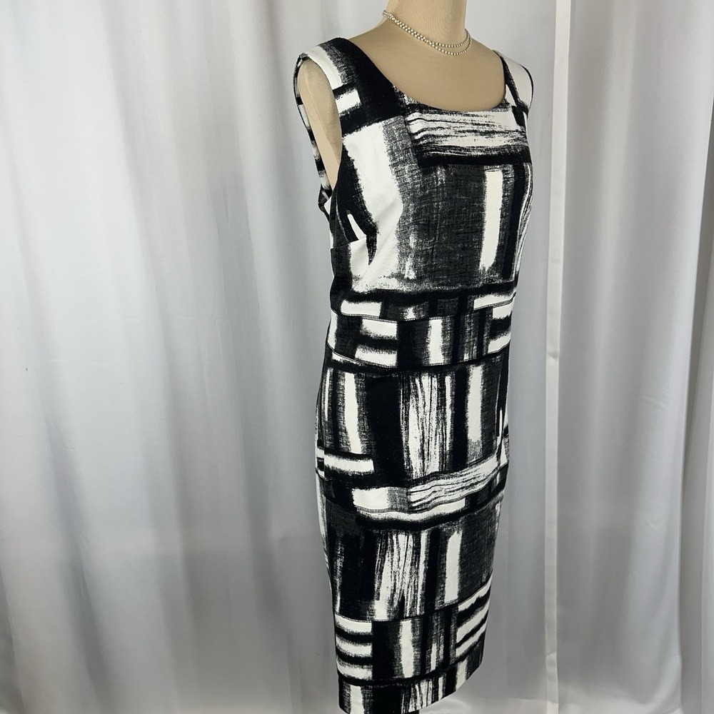 CALVIN KLEIN Womens Black And White Dress Sz 16w Knee Length Sheath Zip Up